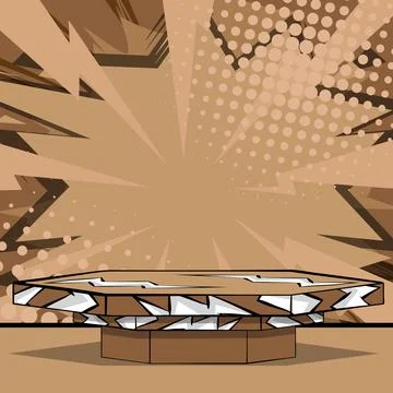 Comic Book Stage. Brown Hexagonal Showcase. Cartoon podium for mockup prese.. Illustrazione stock