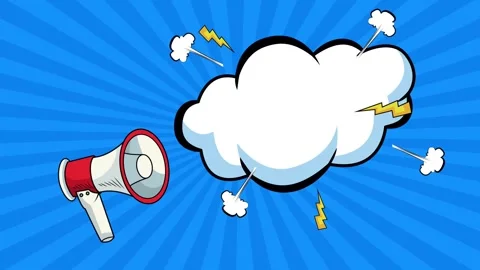 Comic book style animation featuring megaphone and blank speech bubble on b.. Video stock 339068093