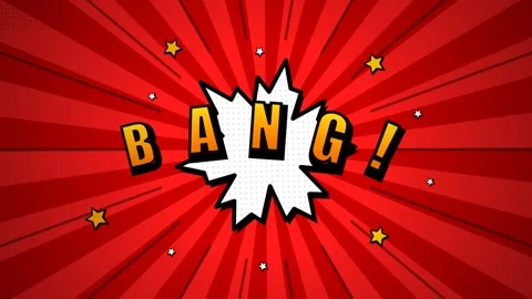 Comic Book Style Bang Explosion Graphic with Red Sunburst Background. Stock Footage 341775420