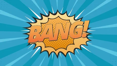 Comic book style Bang explosion graphic with blue sunburst background Stock Footage 346724708