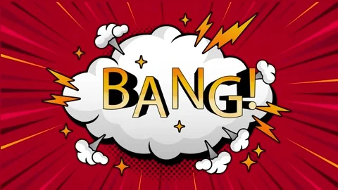 Comic book style Bang text animation with lightning bolts on a red background Vidéo 346724715
