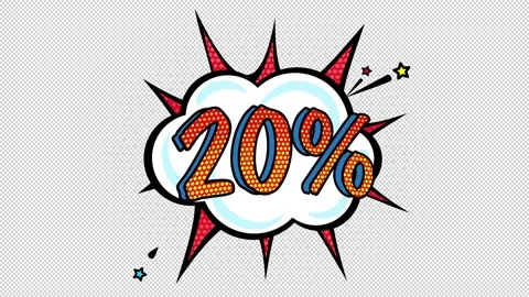 Comic book style banner, 20 percent discount, sale, alpha channel Stock Footage 231301859