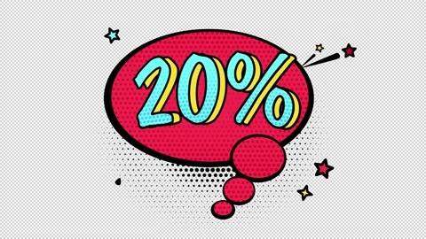 Comic book style banner, 20 percent discount, sale, discount, alpha channel Stock Footage 231301969