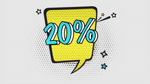 Comic book style banner, 20 percent discount, sale, discount, art style, alp Stock Footage 231302464