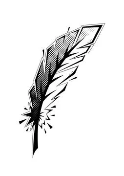 Comic book style bird feather with halftone texture. Vector illustration Stock Illustration