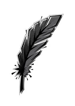 Comic book style bird feather with halftone texture. Vector illustration Illustrazione stock