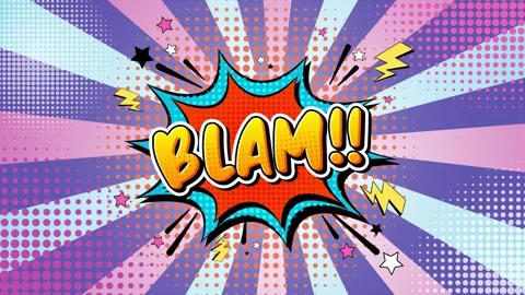 Comic book style Blam text animation with pop art halftone background Stock Footage 346724735