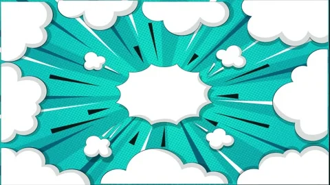 Comic book style blue background with white speech bubble and cloud elements Stock Footage 346724744