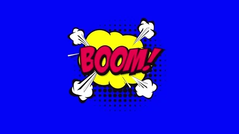 Comic book style boom explosion graphic animation on a blue background Stock Footage 346724749