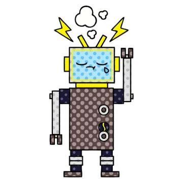 Comic book style cartoon crying robot Stock Illustration