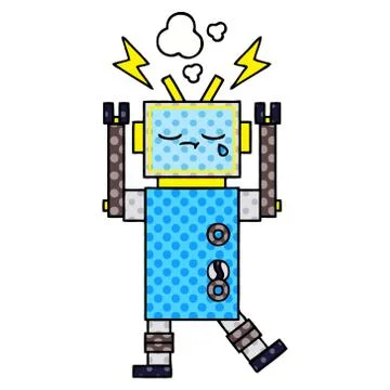 Comic book style cartoon crying robot Stock Illustration