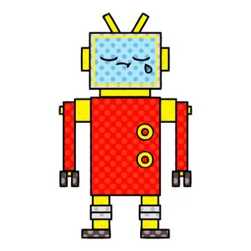 Comic book style cartoon crying robot Stock Illustration