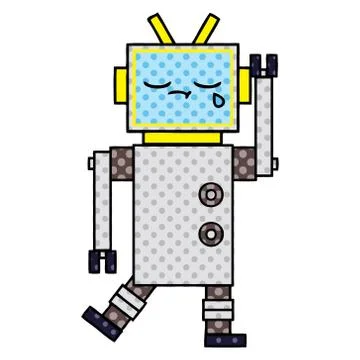 Comic book style cartoon crying robot Stock Illustration