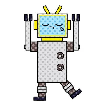 Comic book style cartoon crying robot Stock Illustration