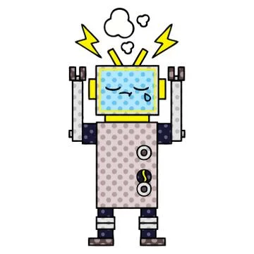 Comic book style cartoon crying robot Stock Illustration