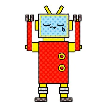 Comic book style cartoon crying robot Stock Illustration