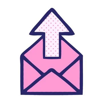 Comic book style cartoon of a envelope with arrow in bright neon color Illustrazione stock