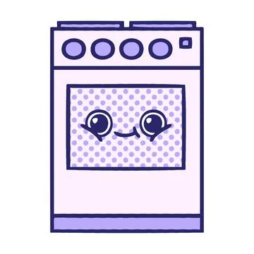 Comic book style cartoon of a kitchen oven in bright neon color Stock Illustration