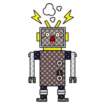 Comic book style cartoon malfunctioning robot Stock Illustration