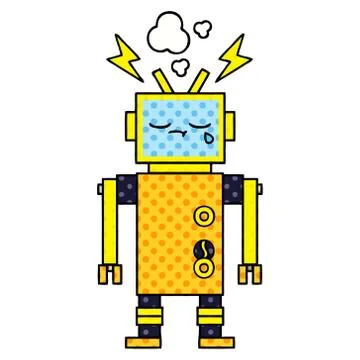 Comic book style cartoon malfunctioning robot Stock Illustration