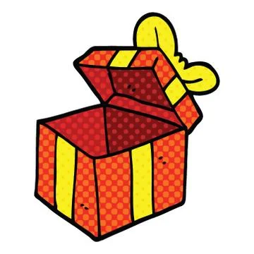 Comic book style cartoon open gift box Illustrazione stock