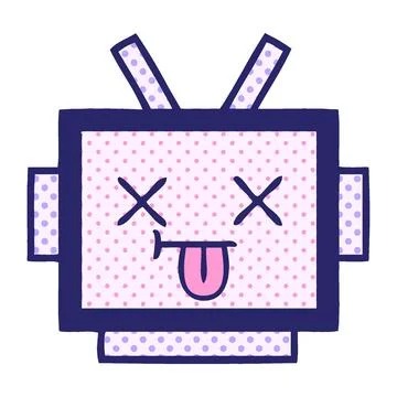 Comic book style cartoon of a robot head in bright neon color Stock Illustration