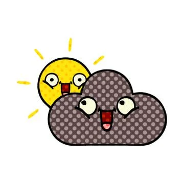 Comic book style cartoon storm cloud and sun Stock Illustration