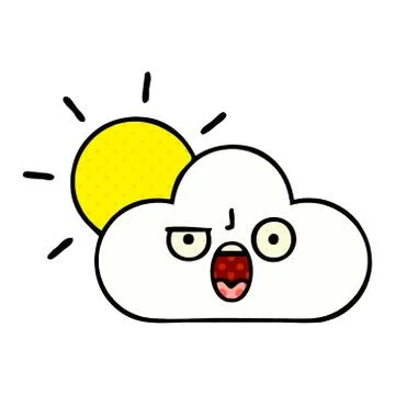Comic book style cartoon sun and cloud Stock Illustration