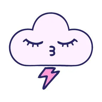 Comic book style cartoon of a thunder cloud in bright neon color Stock Illustration