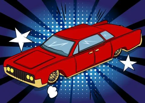 Comic book style, cartoon vector illustration of a retro American Luxury Car. Illustrazione stock