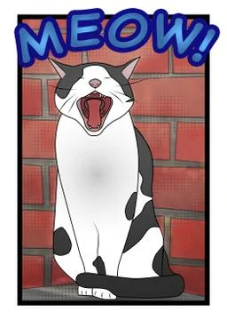Comic Book Style Cat in Front of Brick Wall Stock Illustration