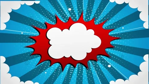 Comic book style explosion background with a central white speech bubble Stock Footage 346724802