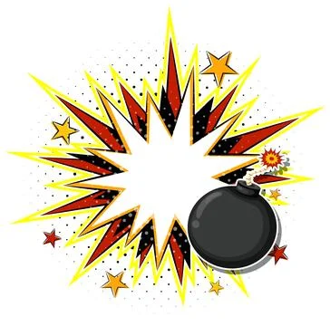 Comic Book Style Explosion with Lit Bomb and Speech Bubble Stockillustratie