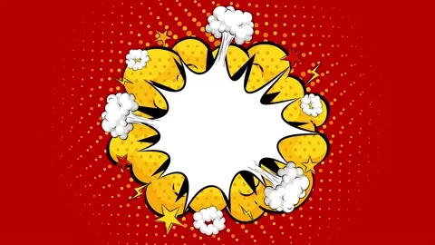 Comic book style explosion speech bubble with copy space on red halftone ba.. Stockbeeldmateriaal 346724818