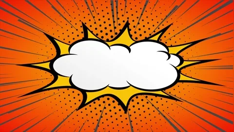Comic book style explosion speech bubble with orange radial lines and copy .. Stock Footage 346724839