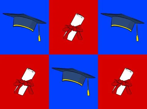 Comic book style graduation cap and diploma. Education, end of educational ye Stock Illustration