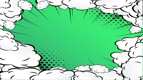 Comic book style green background with white clouds and action speed lines Vídeos de archivo 346724838