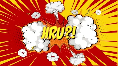 Comic book style HRU text animation with explosive speech bubble and motion.. Vidéo 346724858