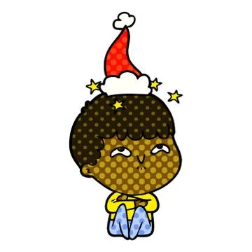 Comic book style illustration of a amazed boy wearing santa hat Stock Illustration