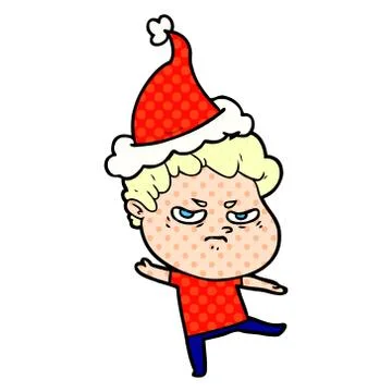 Comic book style illustration of a angry man wearing santa hat Stock Illustration