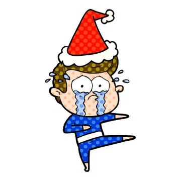 Comic book style illustration of a crying dancer wearing santa hat Stock Illustration