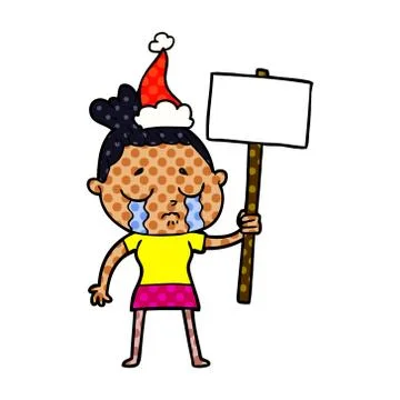 Comic book style illustration of a crying woman with protest sign wearing san Stock Illustration