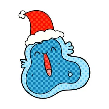 Comic book style illustration of a germ wearing santa hat Stock Illustration