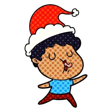 Comic book style illustration of a man singing wearing santa hat Illustrazione stock