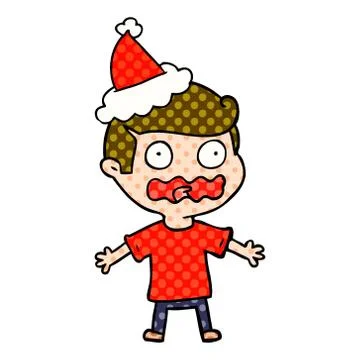 Comic book style illustration of a man totally stressed out wearing santa hat Stock Illustration