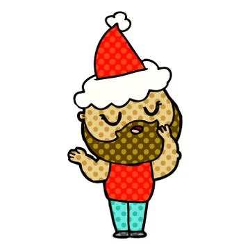 Comic book style illustration of a man with beard wearing santa hat Stock Illustration