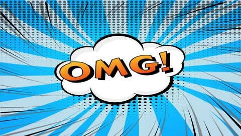 Comic book style OMG speech bubble animation on a blue radial halftone back.. Stock Footage 346724869