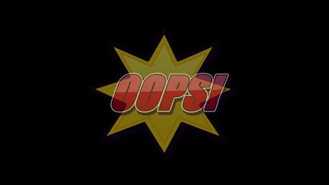 Comic book style oops! text animation with pop explosion on black backgroun.. Stock Footage 337563910