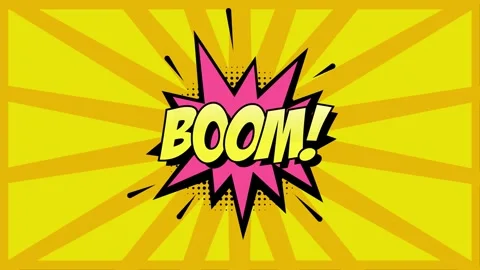 Comic book style pink explosion speech bubble on yellow sunburst background Vídeo Stock 346847098