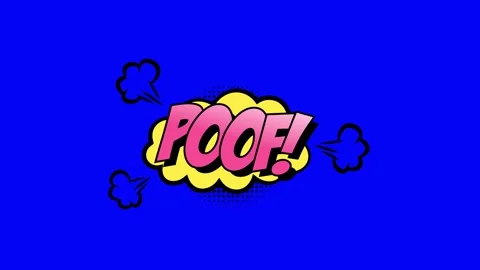 Comic book style Poof text animation with pop art explosion on blue backgroun Stock Footage 346724859